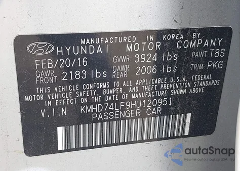 2017 Hyundai Elantra Se z USA, uszkodzony, nr VIN KMHD74LF9HU120951